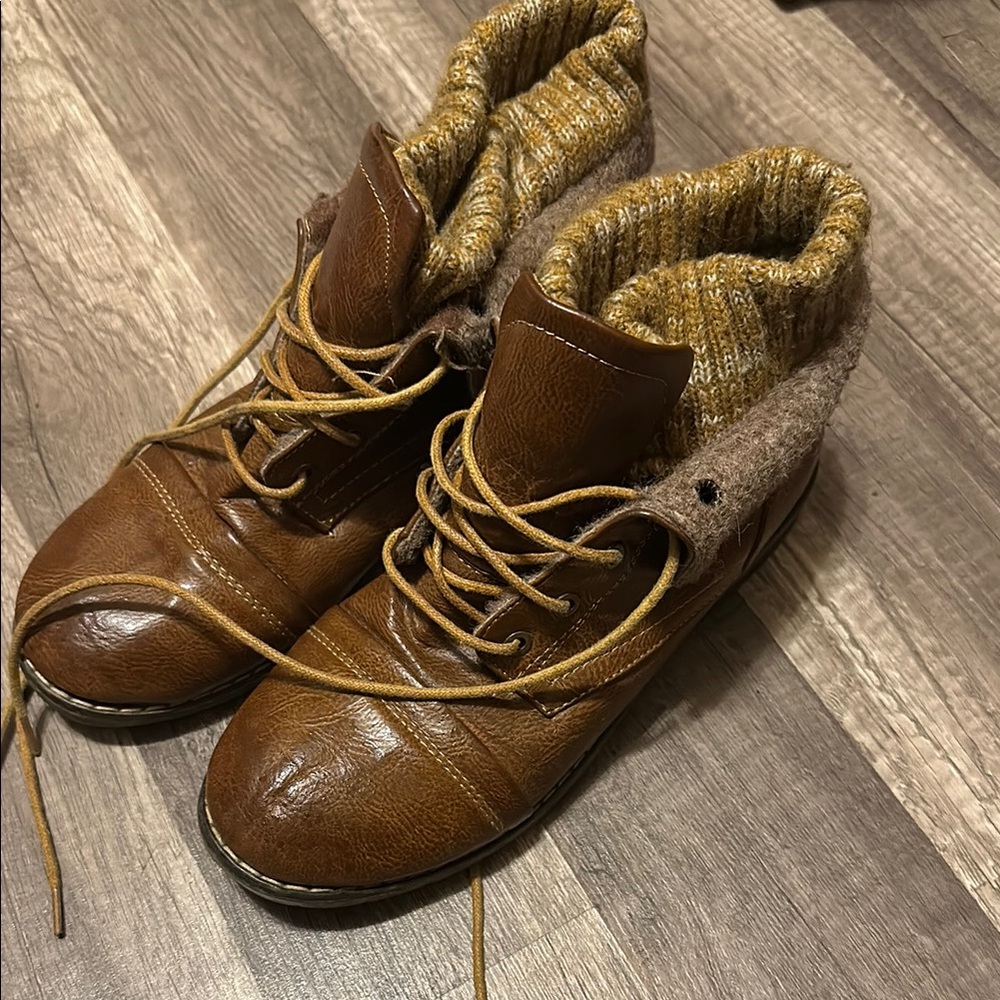 Cozy Knit Cuff Leather Boots